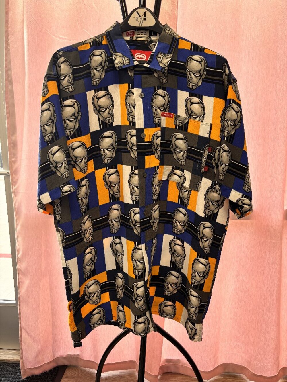 Ecko Unltd Silver Surfer Marvel AOP Button Up Shirt Mens L Y2K Streetwear